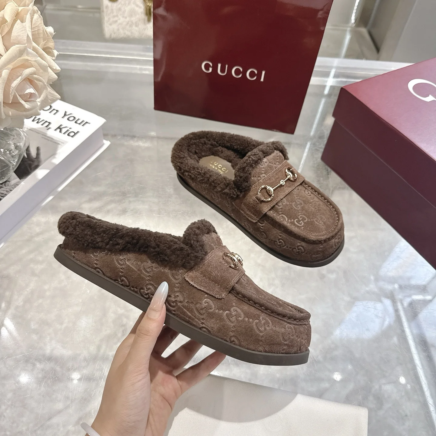 GUCCI Slippers Suede Calfskin Leather EU36-42 B40202608030008 - Image 5