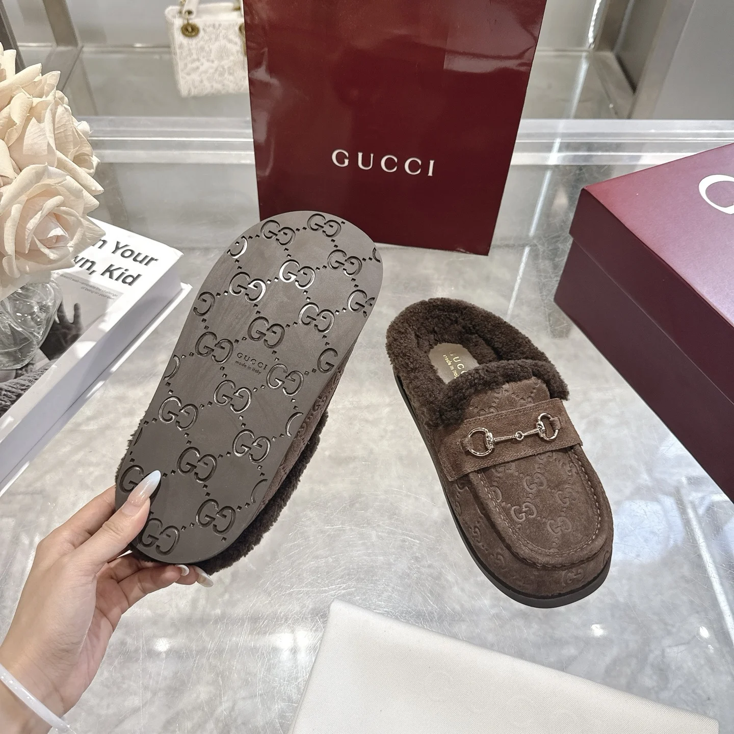 GUCCI Slippers Suede Calfskin Leather EU36-42 B40202608030008 - Image 9