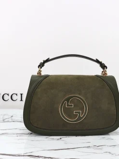GUCCI Top Handle Bags Calfskin Leather (Green-Gold) 32x17x10 G10202608060055
