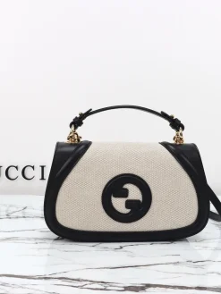 GUCCI Top Handle Bags Canvas Leather (Black-Beige) 27X18X7 CM E60202608060039