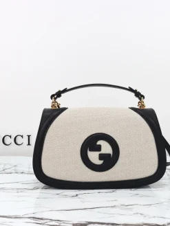 GUCCI Top Handle Bags Canvas Leather (Black-Beige) 32X17X10CM F00202608060054