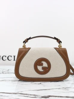 GUCCI Top Handle Bags Canvas Leather (Brown-Beige) 27X18X7 CM E60202608060040