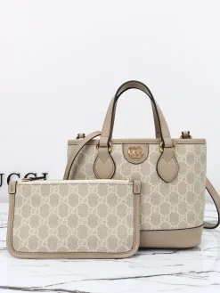 GUCCI Top Handle Bags Leather (Beige-Gold) 20X18X10CM C90202608060242