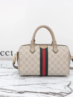GUCCI Top Handle Bags Leather (Beige-Red) One Size C90202608060080