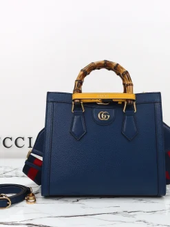 GUCCI Top Handle Bags Leather (Blue-Gold) 27X24X11 CM F50202608060009
