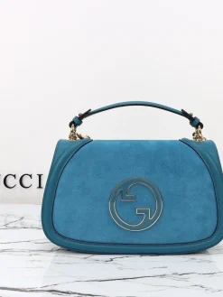 GUCCI Top Handle Bags Leather (Blue-Gold) 32X17X10CM G10202608060057