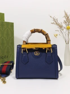 GUCCI Top Handle Bags Leather (Blue-Yellow) 20X16X10CM E70202608060018