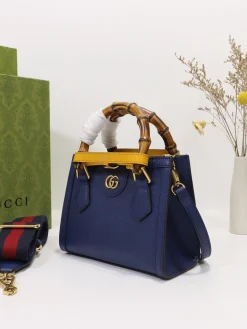 Alternative view of GUCCI Top Handle Bags Leather (Blue-Yellow) 20X16X10CM E70202608060018