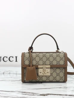 GUCCI Top Handle Bags Leather (Brown-Beige) 20X13X8CM D80202608060138