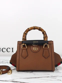 GUCCI Top Handle Bags Leather (Brown-Black) 20X16X10CM E70202608060026