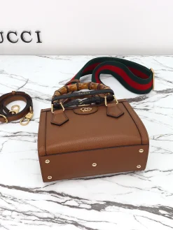 Alternative view of GUCCI Top Handle Bags Leather (Brown-Black) 20X16X10CM E70202608060026