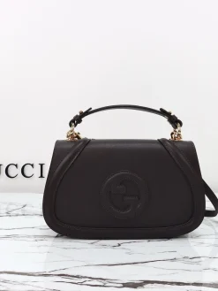 GUCCI Top Handle Bags Leather (Brown-Gold) 27X18X7CM F30202608060043