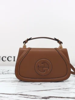 GUCCI Top Handle Bags Leather (Brown-Gold) 27X18X7CM F30202608060045