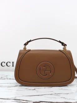 GUCCI Top Handle Bags Leather (Brown-Gold) 32x17x10 CM F90202608060048