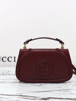 GUCCI Top Handle Bags Leather (Burgundy-Gold) 27X18X7CM F30202608060044