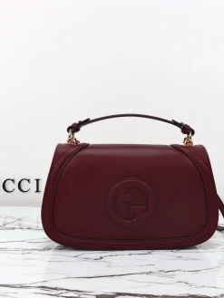 GUCCI Top Handle Bags Leather (Burgundy-Gold) 32X17X10CM F90202608060049