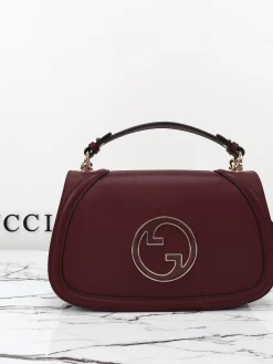 GUCCI Top Handle Bags Leather (Burgundy-Gold) 32X17X10CM G50202608060060