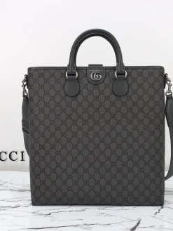 GUCCI Top Handle Bags Leather (Gray-Black) 36X38X6CM D40202608060183