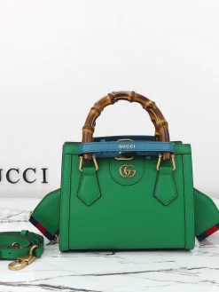GUCCI Top Handle Bags Leather (Green-Brown) 20x16x10 cm E70202608060024