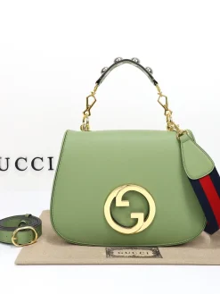 GUCCI Top Handle Bags Leather (Green-Gold) 29x22x7 cm G70202608060438