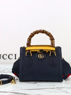 GUCCI Top Handle Bags Leather (Navy-Yellow) 20X16X10CM E80202608060029
