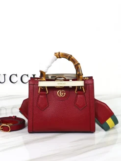 GUCCI Top Handle Bags Leather (Red-Gold) 20X16X10CM E70202608060019