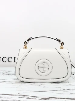 GUCCI Top Handle Bags Leather (White-Black-Gold) 27x18x7 F30202608060047