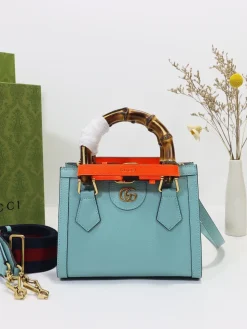 GUCCI Top Handle Bags Original Leather (Blue-Orange) 20X16X10CM E70202608060020