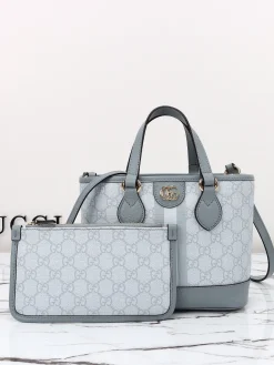 GUCCI Top Handle Bags Original Leather (Light Blue-Gray-Gold) 20X18X10CM C90202608060245