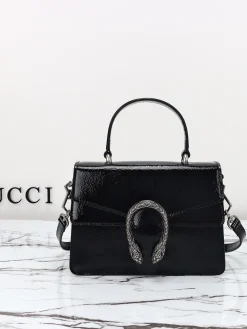 GUCCI Top Handle Bags Patent Leather (Black-SiGUCCIer) 22X16X8CM E30202608060225
