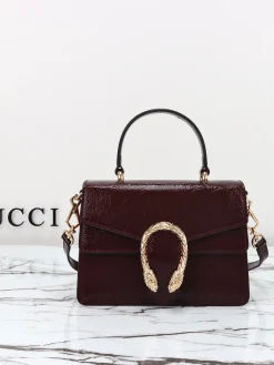 GUCCI Top Handle Bags Patent Leather (Burgundy-Gold) 22X16X8CM E30202608060224