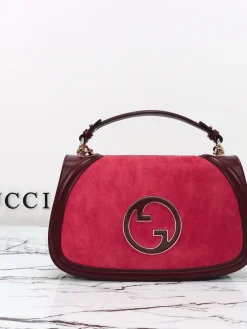 GUCCI Top Handle Bags Suede Leather (Red-Burgundy) 32X17X10CM G10202608060058