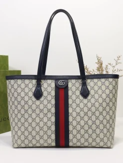 GUCCI Totes Bags Blue Leather (Beige-Blue) 38X28X14CM C20202608060361