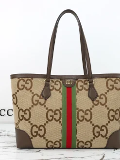 GUCCI Totes Bags Canvas Leather (Brown-Beige) 38X28X14 CM D10202608060368
