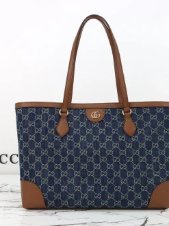 GUCCI Totes Bags Denim (Blue-Brown) 38X28X14 CM C90202608060367