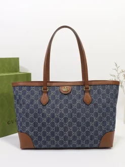 GUCCI Totes Bags Denim (Blue-Brown) 38X28X14CM C80202608060366