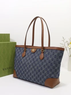 Alternative view of GUCCI Totes Bags Denim (Blue-Brown) 38X28X14CM C80202608060366