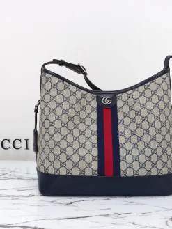 GUCCI Totes Bags Leather (Blue-Red) 34X32X17CM D50202608060237