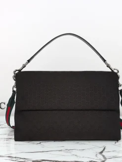 GUCCI Totes Bags Leather (Brown-Black) 36X25X12CM D50202608060084