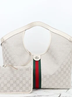 GUCCI Travel Bags Canvas Leather (White-Red-Green) 60x47x16 cm D60202608060500