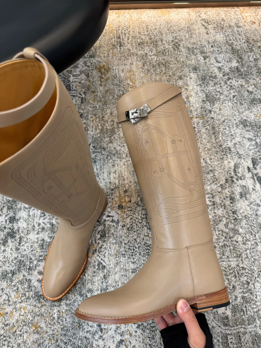 HERMES Boots Calfskin Leather EU35-40 F40202608030256 - Image 4