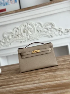 HERMES Clutches Bags Epsom Leather (Beige-Gold) 22CM F50202608090131