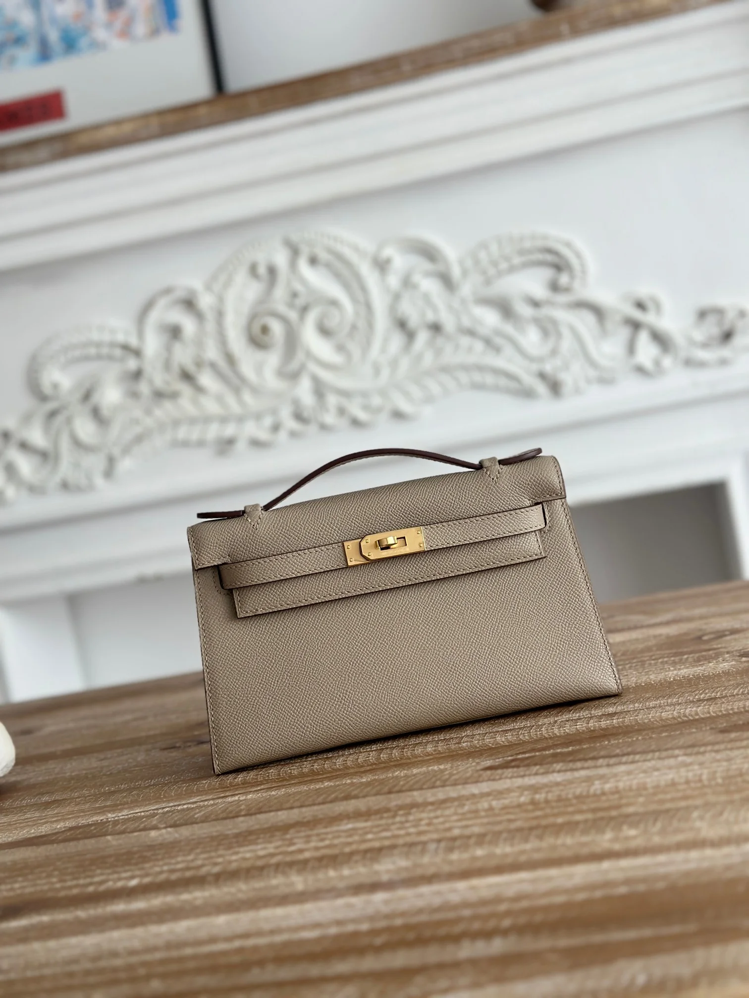 HERMES Clutches Bags Epsom Leather (Beige-Gold) 22CM F50202608090131