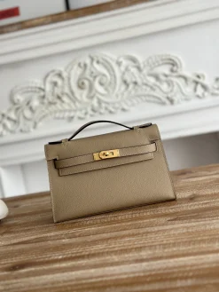 HERMES Clutches Bags Epsom Leather (Beige-Gold) 22CM F50202608090138