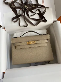HERMES Clutches Bags Epsom Leather (Beige-Gold) 22CM F50202608090218