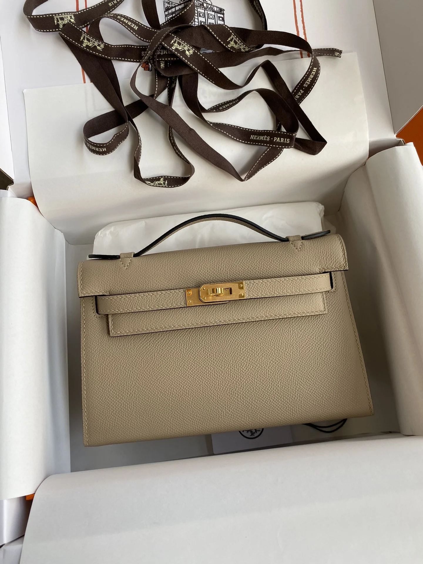 HERMES Clutches Bags Epsom Leather (Beige-Gold) 22CM F50202608090218