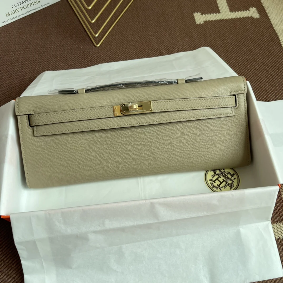 HERMES Clutches Bags Epsom Leather (Beige-Gold) 31X14X3CM H00202608091080