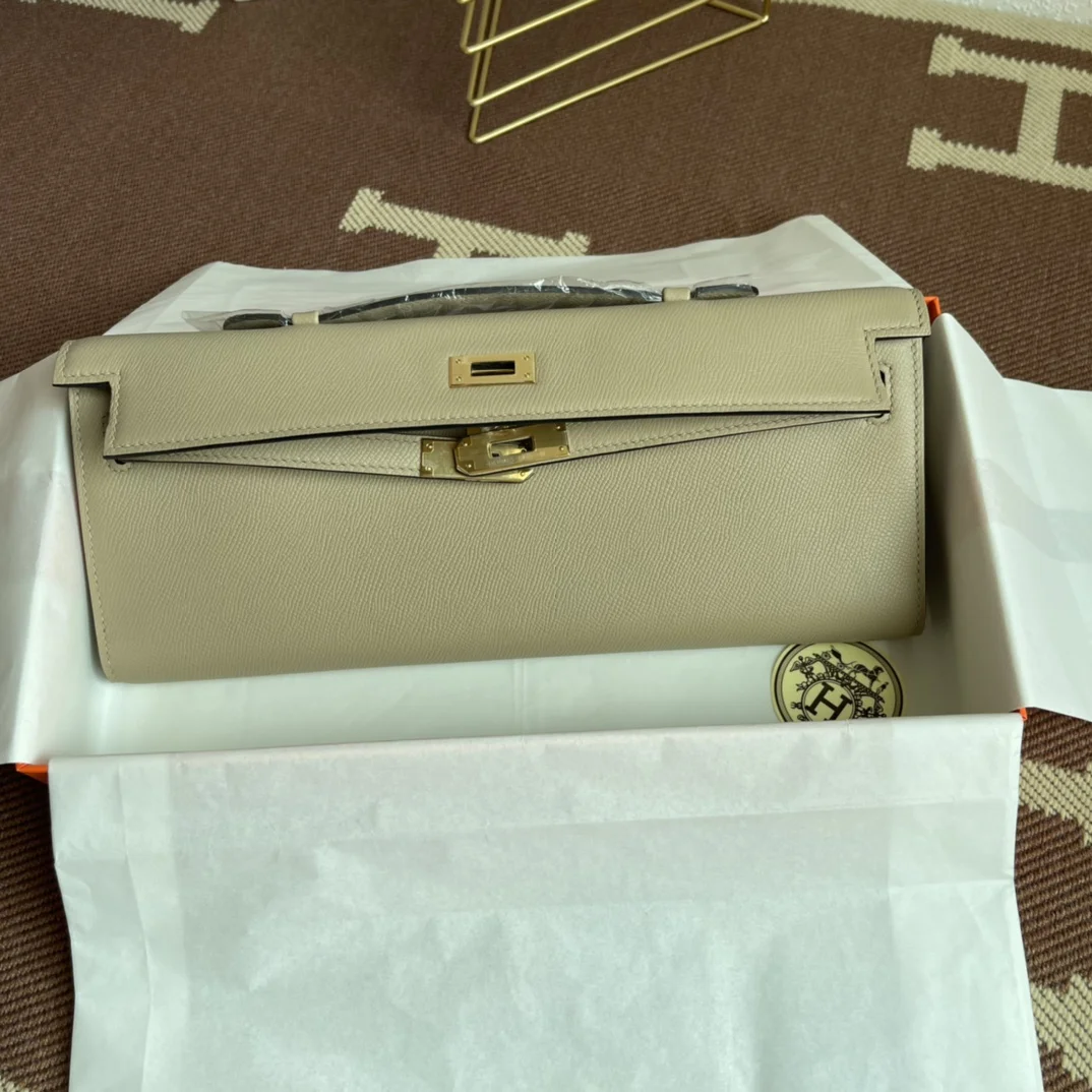 HERMES Clutches Bags Epsom Leather (Beige-Gold) 31X14X3CM H00202608091080 - Image 7