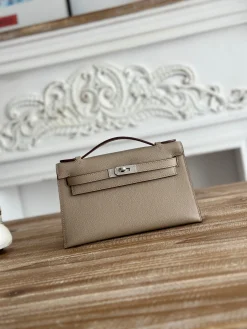 HERMES Clutches Bags Epsom Leather (Beige-Silver) 22CM F50202608090134