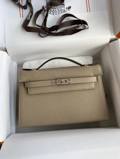 HERMES Clutches Bags Epsom Leather (Beige-Silver) 22CM F50202608090219